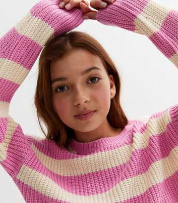 Name It Pink Stripe Knit Long Sleeve Jumper