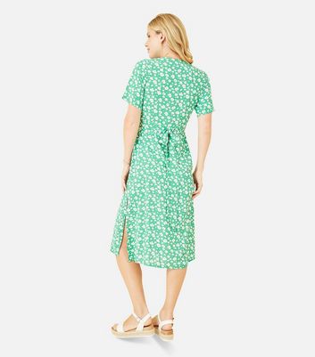 Mela Green Floral Short Sleeve Wrap Midi Dress New Look