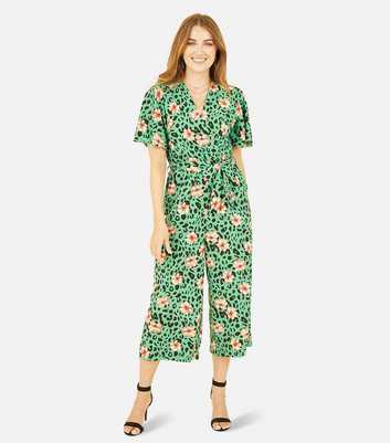 Mela Green Floral-Print Cropped Jumpsuit 