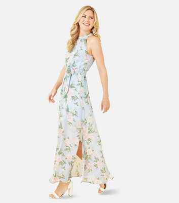 Mela Blue Floral Belted Halter Maxi Dress