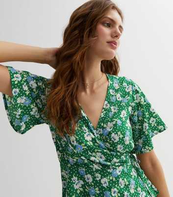 Green Ditsy Floral Wrap Top