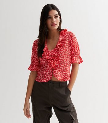 Topshop floral ruffle store blouse