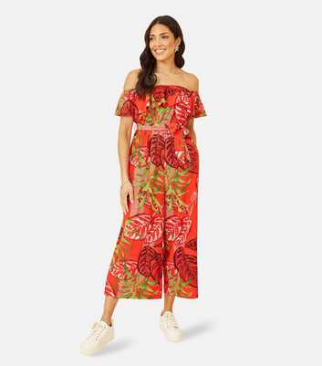 Mela Red Bardot Cropped Jumpsuit 