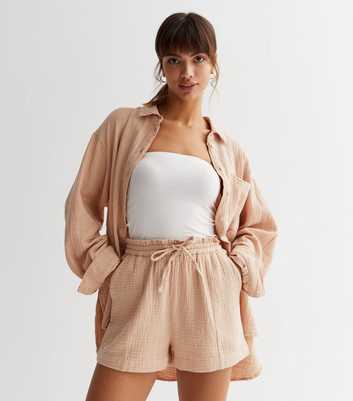 Stone Cheesecloth Tie Waist Shorts