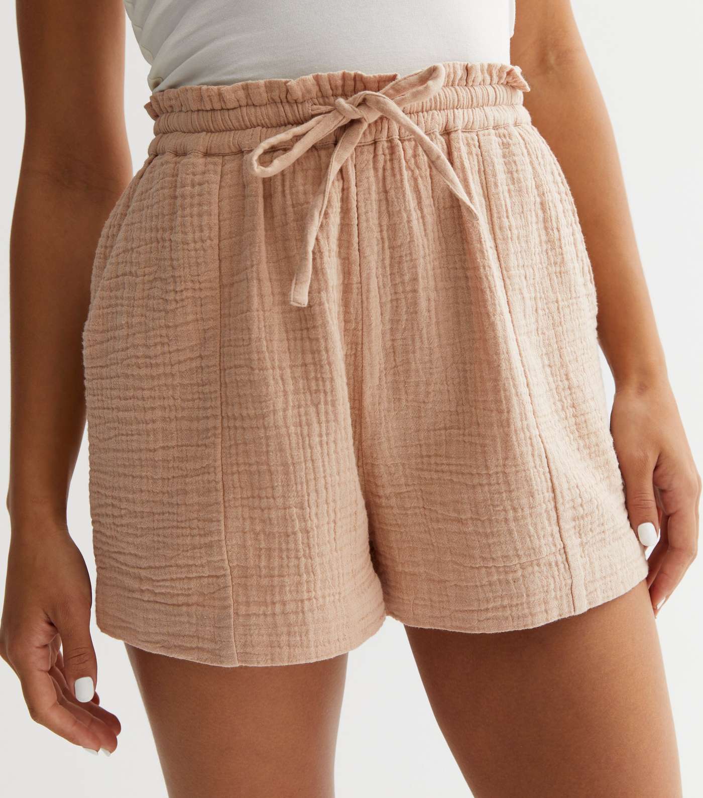 Stone Cheesecloth Tie Waist Shorts Image 2