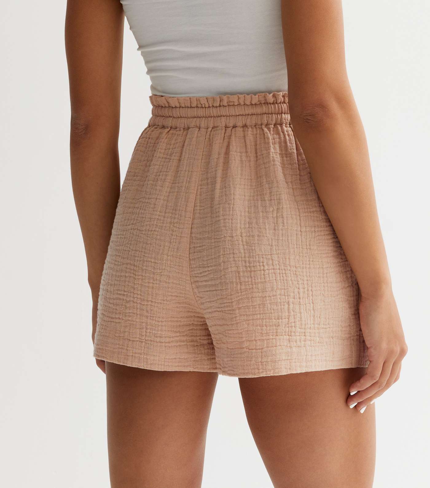 Stone Cheesecloth Tie Waist Shorts Image 4