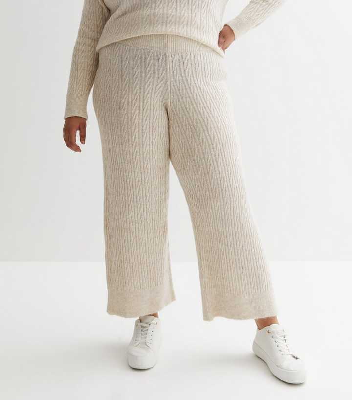 Petite Cream Cable Knit Flared Pants