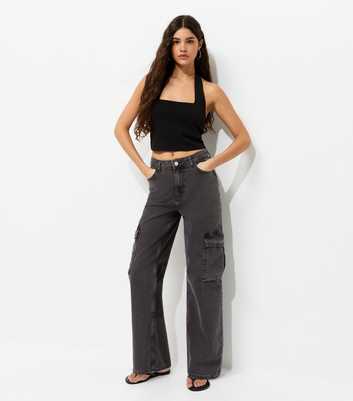 Washed Black High Waist Cargo Jeans