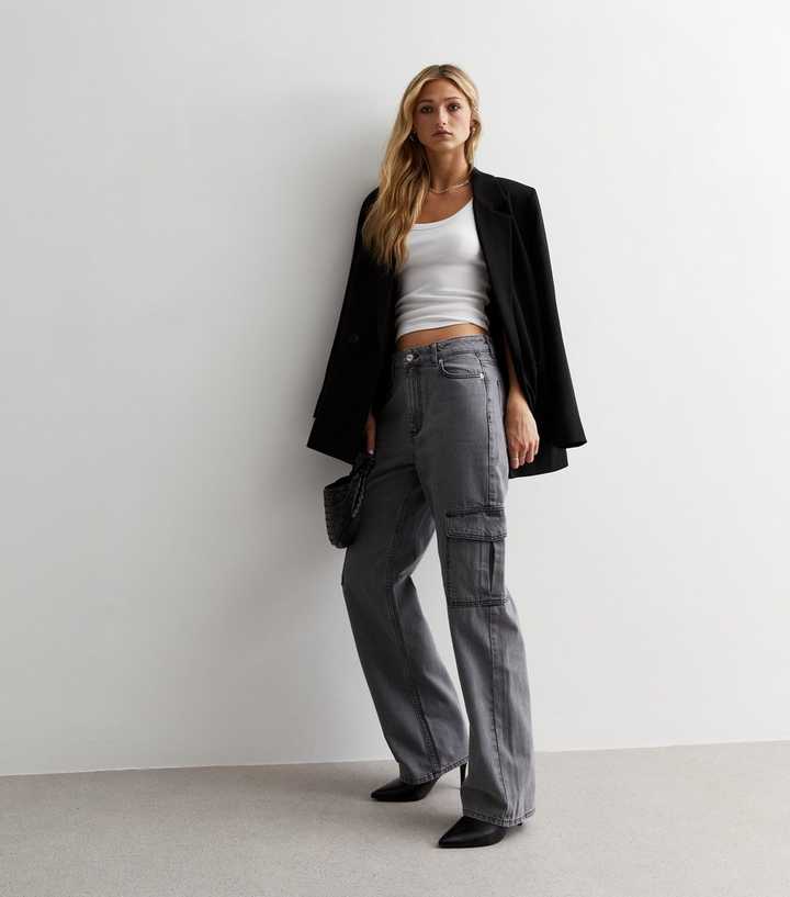 Grey High Waist Cargo Jeans