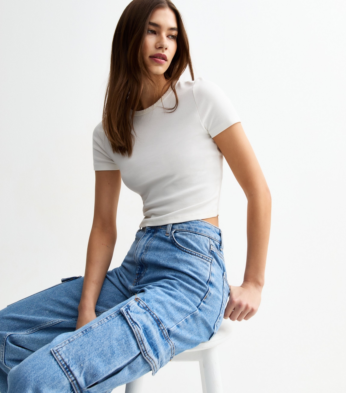 Women's Blue High Waist Cargo Jeans New Look