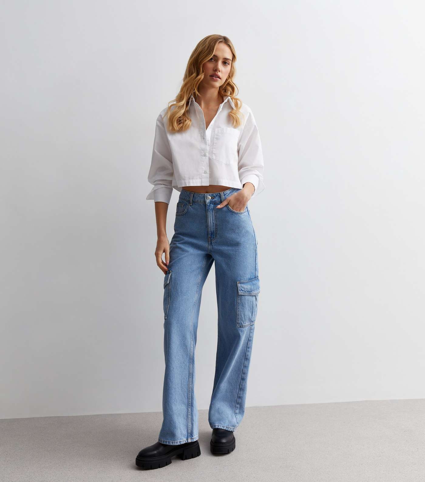 Blue High Waist Cargo Jeans | New Look