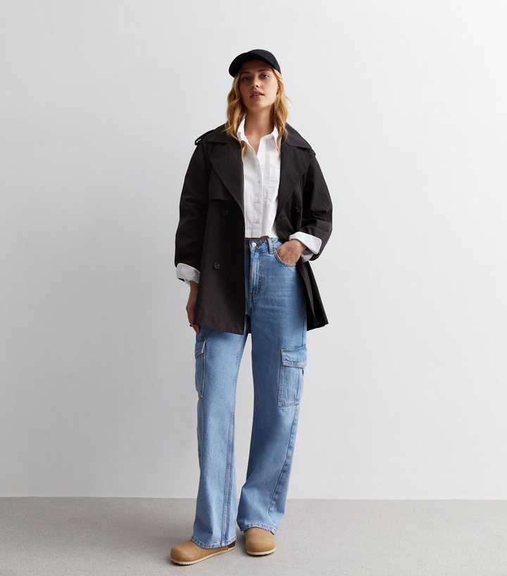 New Look wide leg cargo jean in blue wash