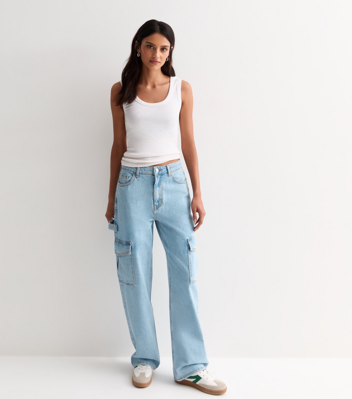 Women's Pale Blue High Waist Cargo Jeans New Look