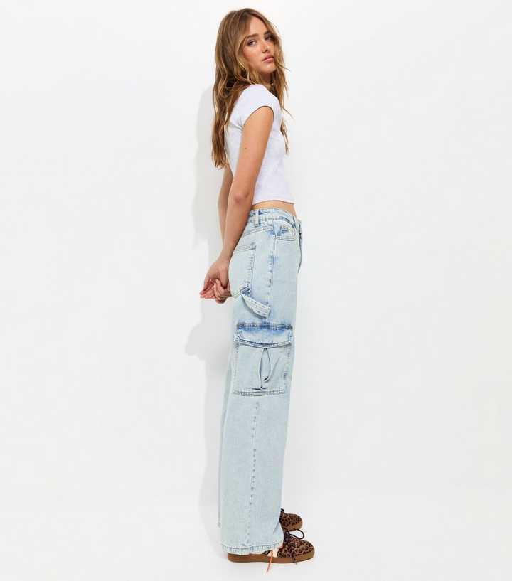 Pale Blue High Waist Cargo Jeans