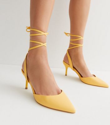 Yellow Ankle Tie Kitten Heel Court Shoes New Look
