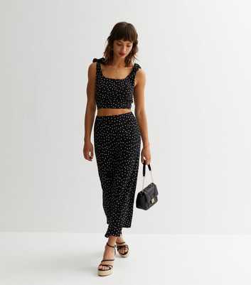 Black Spot High Waist Bias Cut Midi Skirt