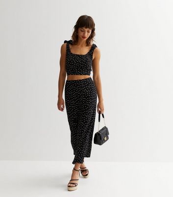 New look black discount polka dot skirt