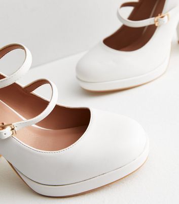 White Multi Strap Block Heel Mary Jane Shoes | New Look