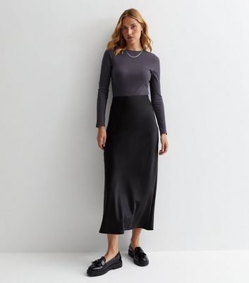 Long black hotsell skirt silk