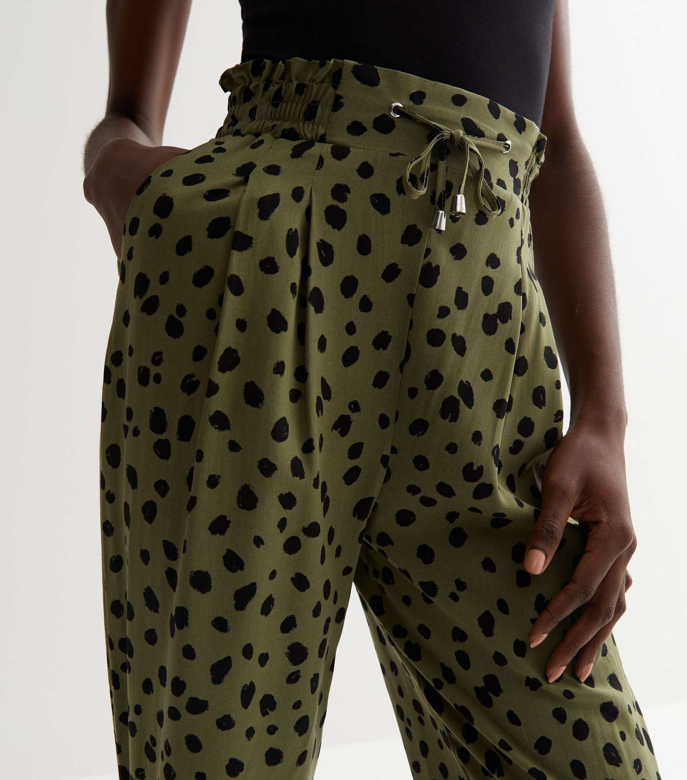 Green Animal Print Tie Front Cuffed Joggers Image 2