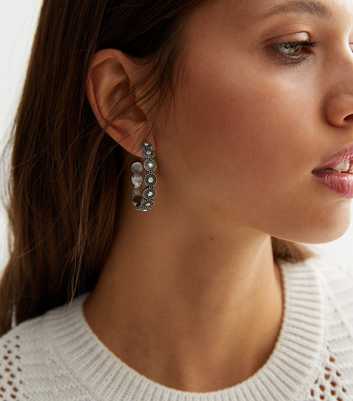 Silver Circle Diamanté Hoop Earrings