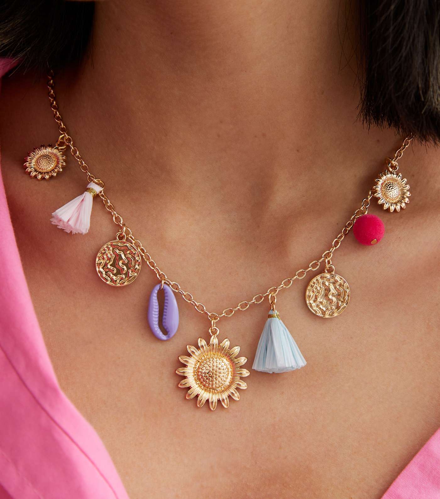 Multicoloured Tassel Charm Necklace Image 2