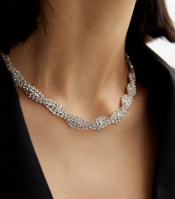 Crystal Diamante Plaited Necklace New Look