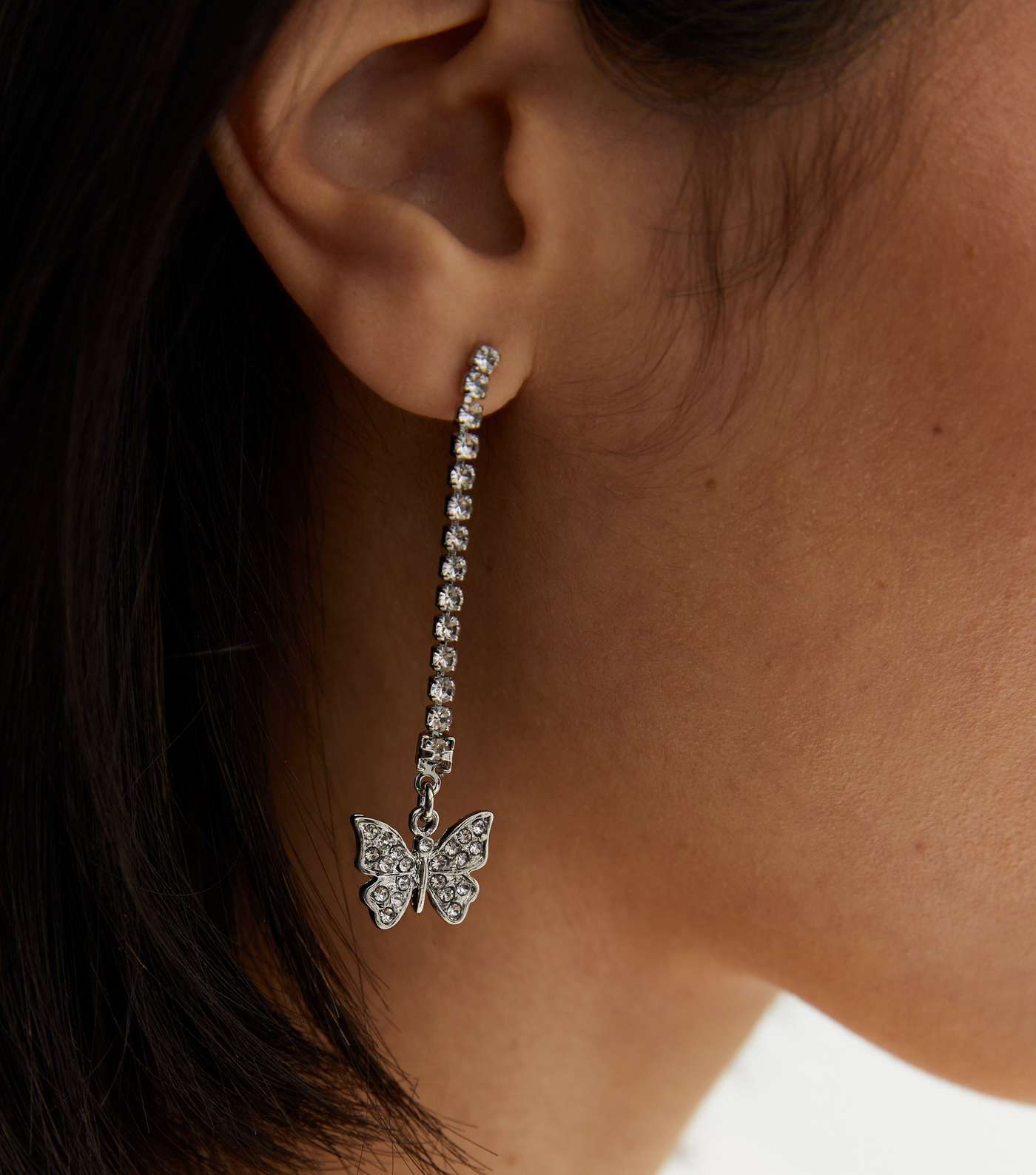 Crystal Tassel Butterfly Diamanté Drop Earrings Image 2