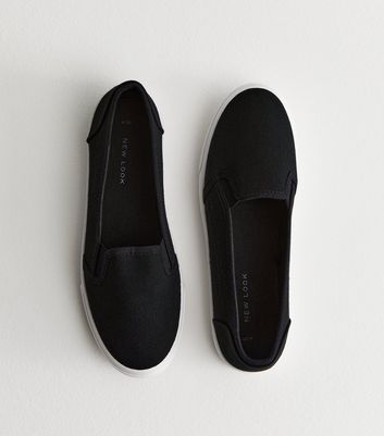 Black Canvas Slip On Trainers New Look