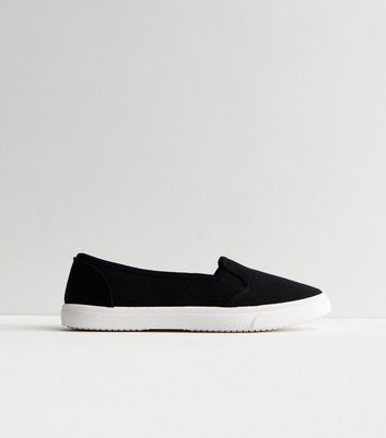 Black Canvas Slip On Trainers New Look