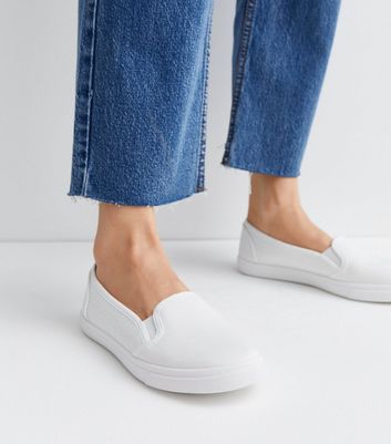 White Canvas Slip On Trainers New Look