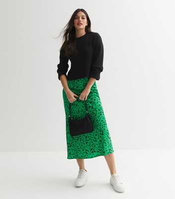 Green Ditsy Floral Crepe Bias Cut Midi Skirt