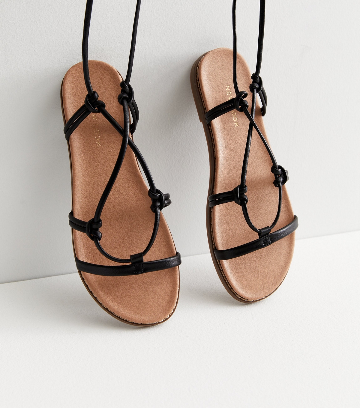 Women's Black Leather-Look Strappy Footbed Sandals New Look