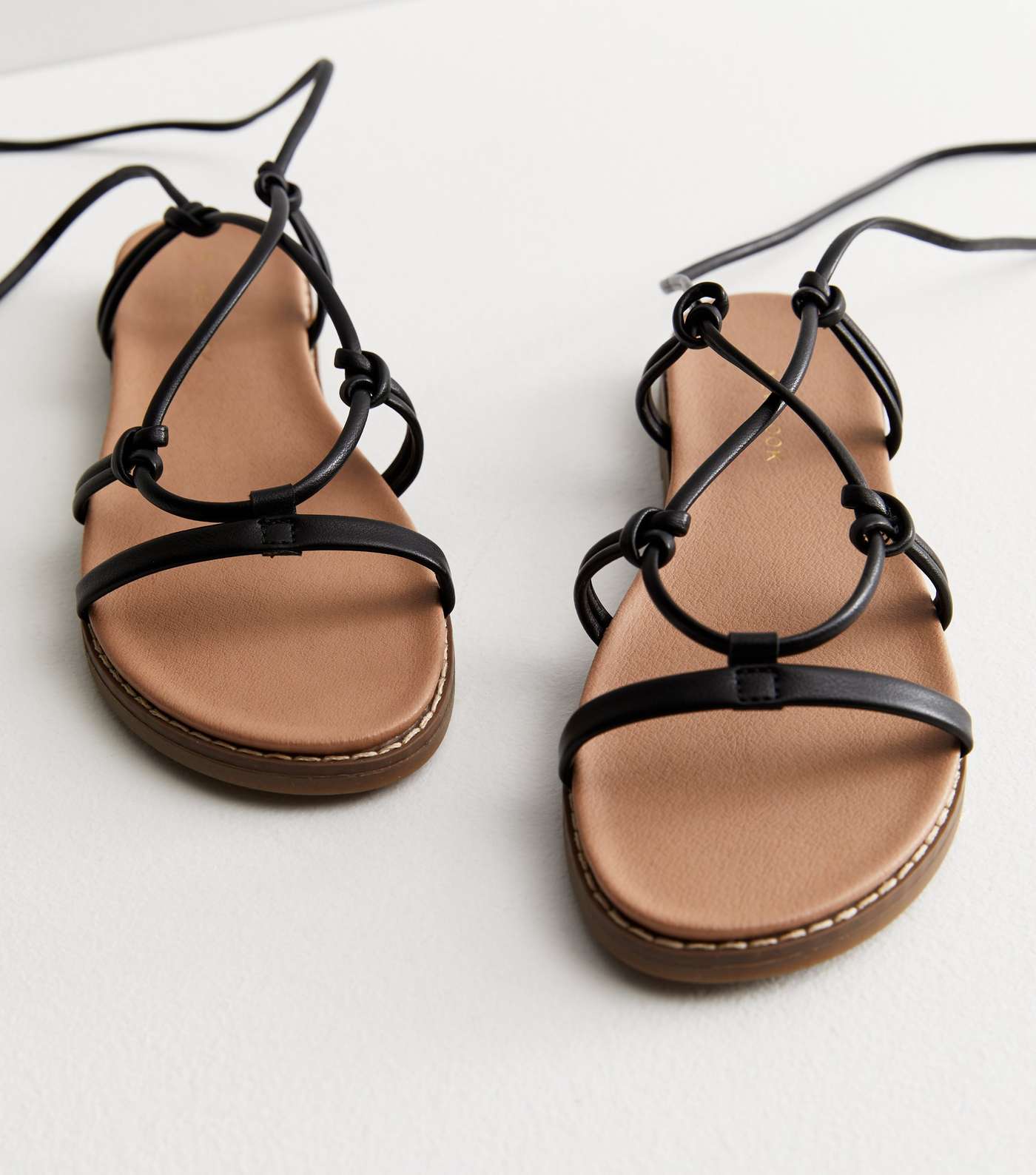 Black Leather-Look Strappy Footbed Sandals Image 3