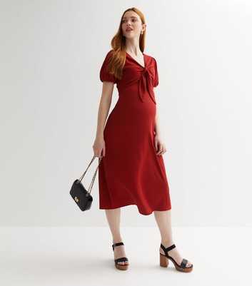 Maternity Red Crinkle Jersey Tie Front Midi Dress