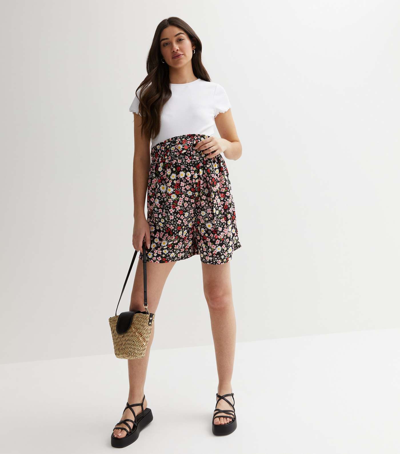 Maternity Black Floral Flippy Shorts New Look maternity-black-floral-flippy-shorts-new-look