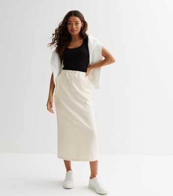 Petite Off White Jersey Seam Midi skirt