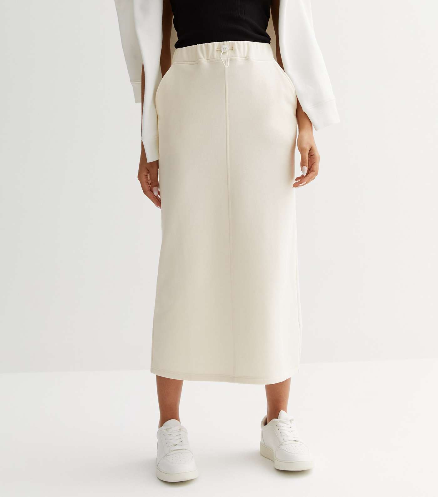 Petite Off White Jersey Seam Midi skirt Image 2