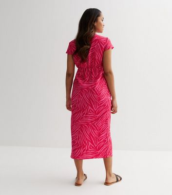 Petite Pink Tiger Print Midi Wrap Dress New Look