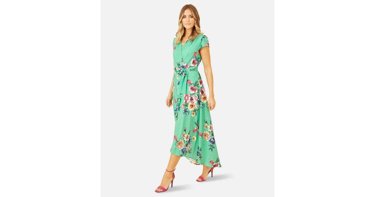 Mela Green Floral Wrap Dress New Look