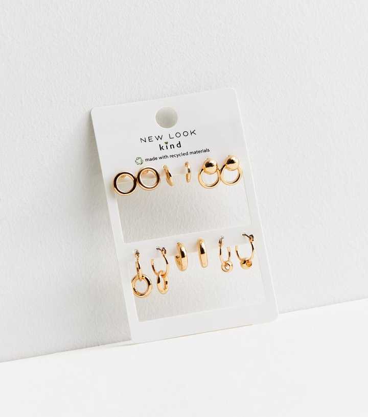 6 Pack Gold Circle Link Hoop and Stud Earrings