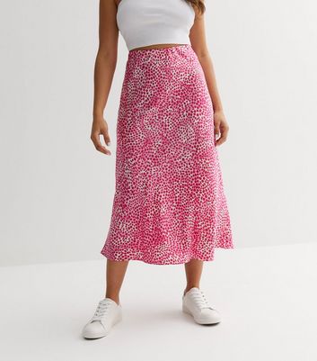 Pink spot side split outlet midi skirt new look