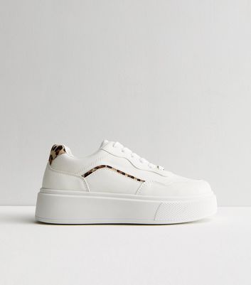 New look cheap white platform trainers