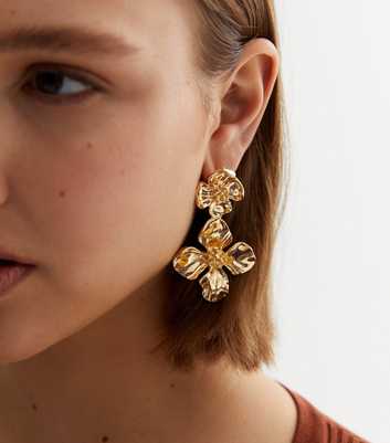 Gold Metal Flower Doorknocker Earrings
