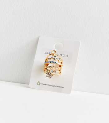 6 Pack Gold Diamanté Gem Mixed Stacking Rings