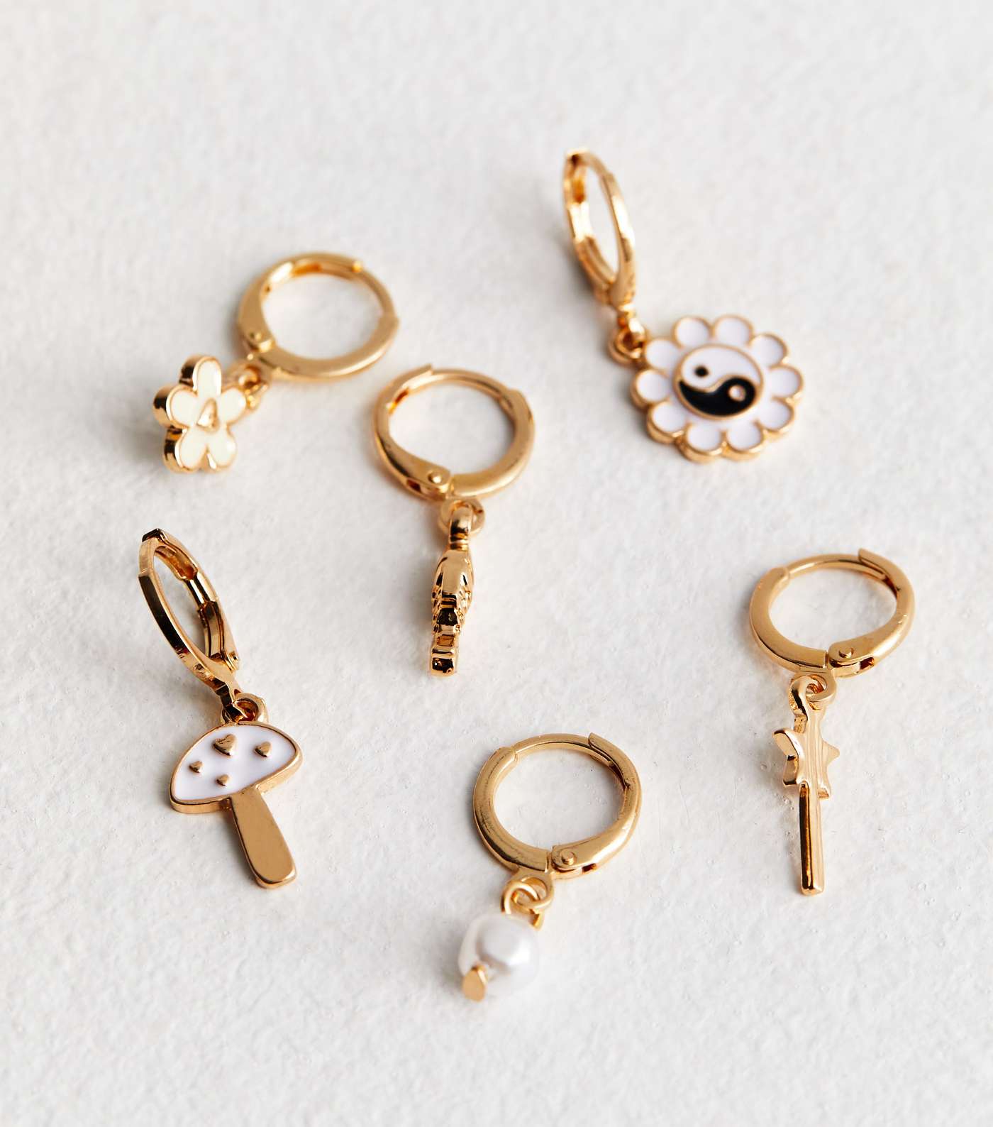 6 Pack Gold Diamanté Faux Pearl Mixed Mini Hoop Earrings Image 4