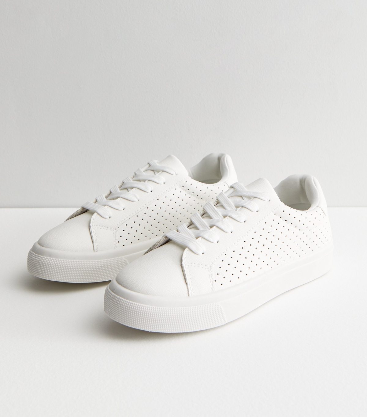 Women's White Vegan Leather Lace Up Trainers New Look