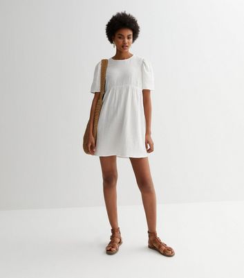 White Cheesecloth Mini Smock Dress New Look