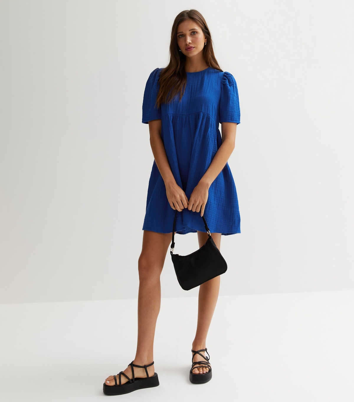Women's Bright Blue Cheesecloth Mini Smock Dress New Look