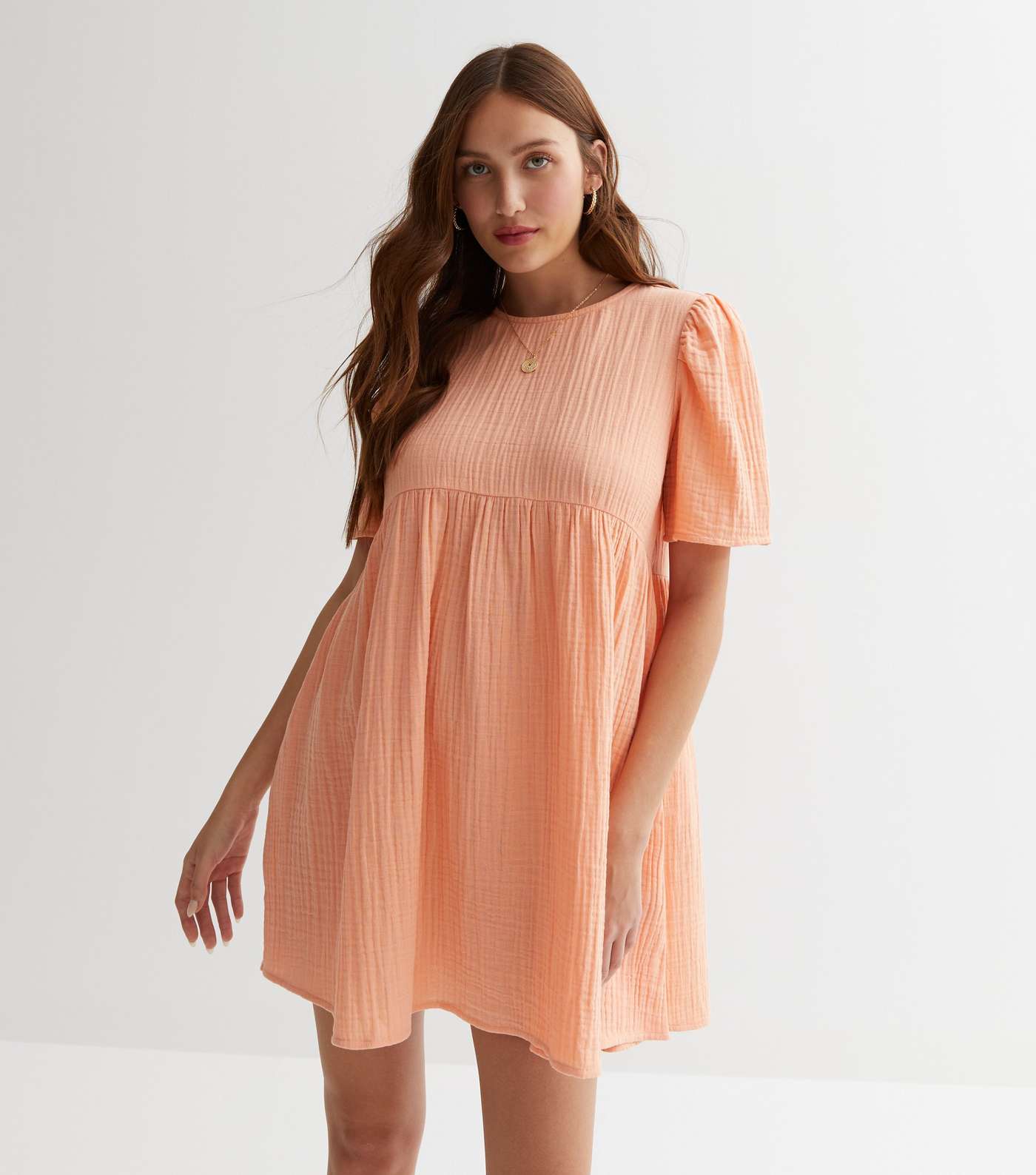 Coral Cheesecloth Mini Smock Dress Image 2